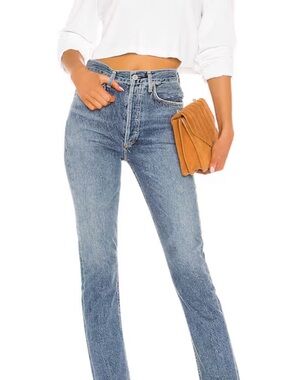 Agolde High-Rise Straight Leg Jeans - Light Blue Wash